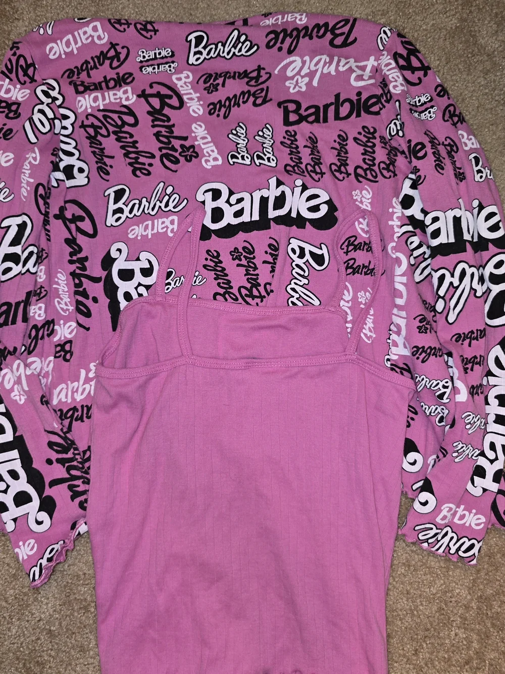 Girls Barbie Logo Pink Cardigan & Tank Top Size XL 2-Piece Set
